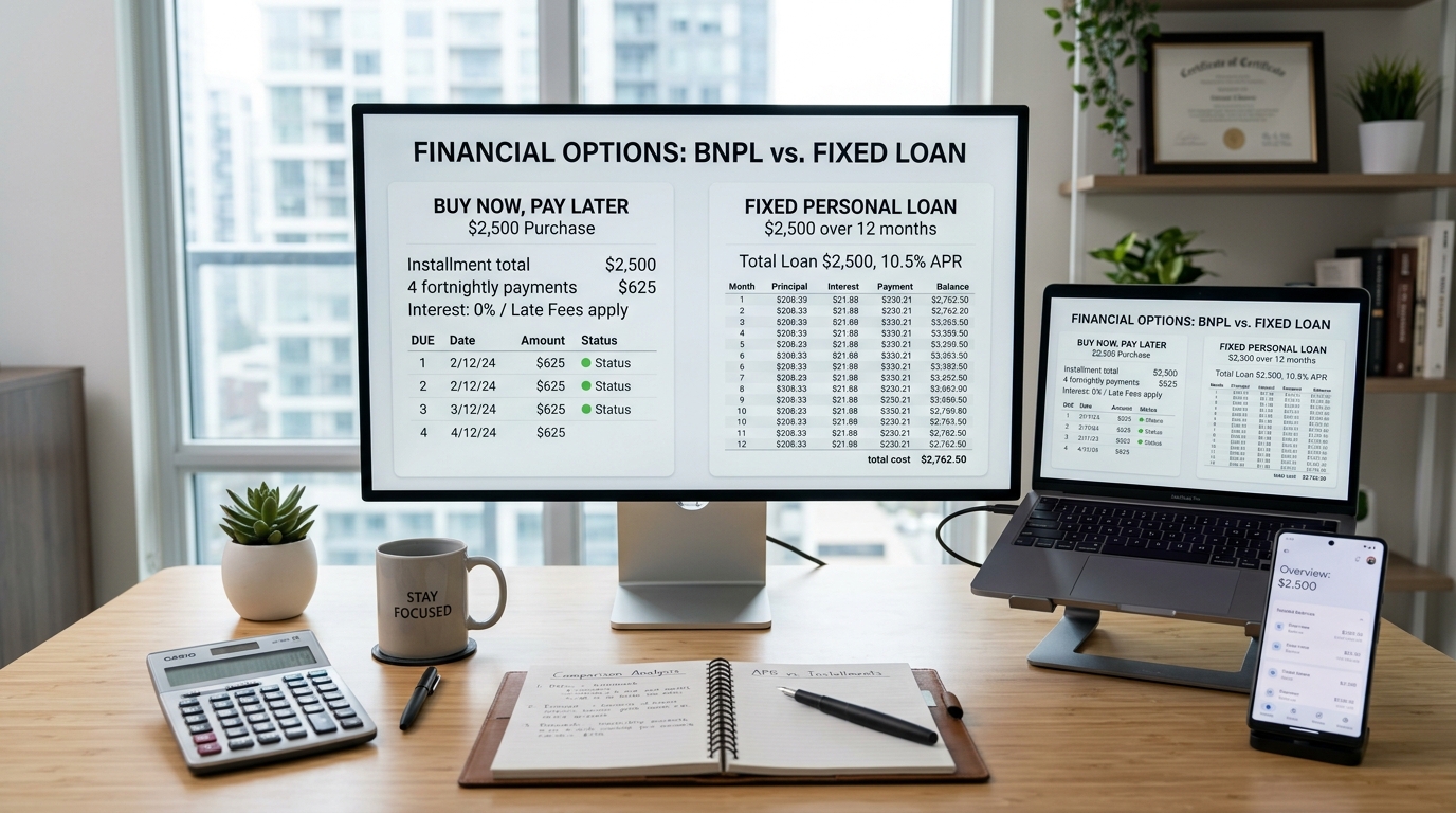 Financial planning comparison between Buy Now Pay Later installments and personal loan interest